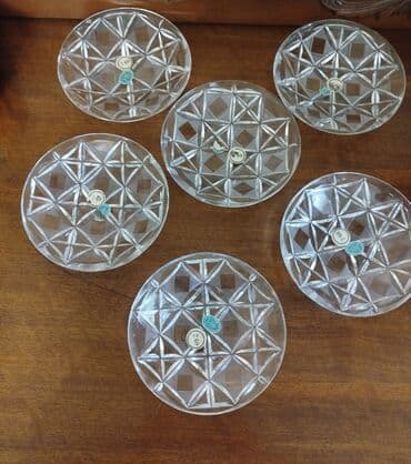 büllür: Boşqablar, 6 ədədli dəst, rəng - Ağ, Xrustal, SSRİ — 2