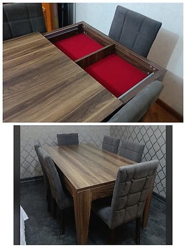 oturaca: Qonaq otağı üçün, İşlənmiş, Açılan, Kvadrat masa, 6 stul — 1
