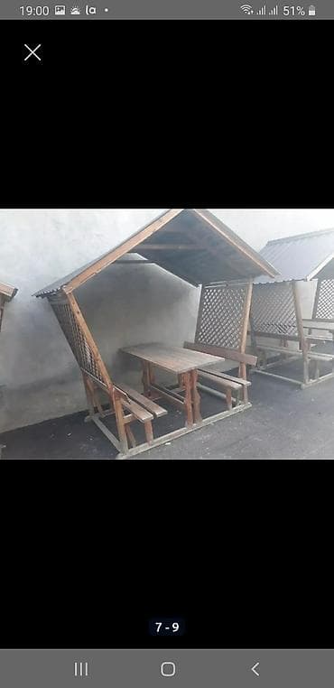 yemək masası: Açıq havada istirahət üçün taxta köşk dəsti - Material: ağac karkas — 5