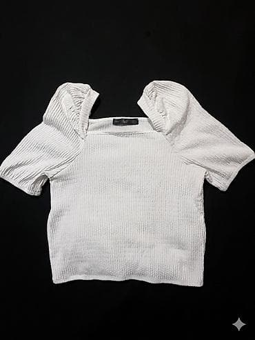 bluzka: Ağ rəngli, qısa kəsimli qadın bluz/kofta. - Material: elastik — 1