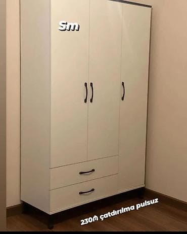 Mebel: Ağ rəngli 3 qapılı paltar şkafı - Minimalist dizayn, qara rəngli — 1