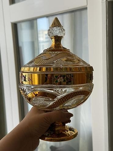 Qapaqlı bəzəkli şirniyyat qabı – HongLi Glass Ware - Material: qalın — 1