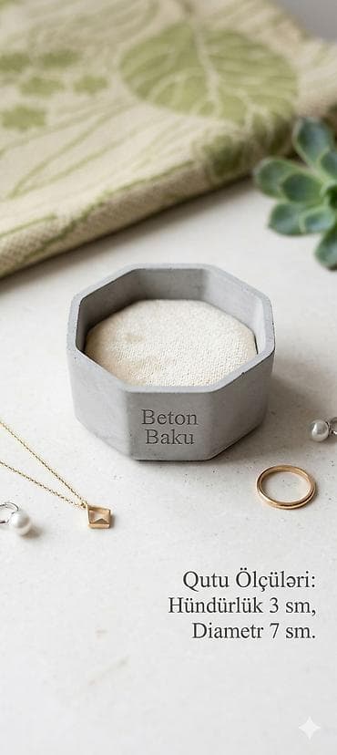 Beton Baku dekorativ üzük və bəzək-qutu - Material: beton korpus, iç