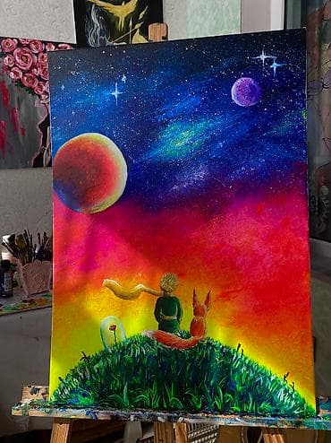 Güzgülər: Kichik prens eseri 50x70 ketan uzerinde fluorescent akril boya ile — 1