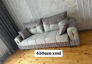 2 nəfərlik yumşaq divan - Rəng: boz və gümüş tonları, qızılı dekor