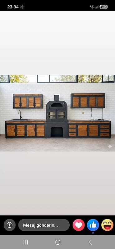 Sənaye üslubunda tam dəst açıq mətbəx modulları - Material: qara