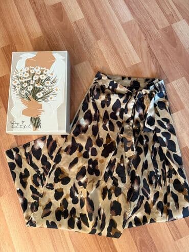 женские леопардовые лосины: Leopard naxışlı geniş şalvar - Model: yüksək belli, kəmərli (eyni — 1