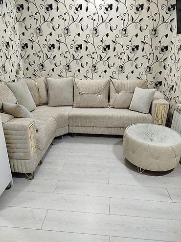 perla künc divan: Künc divan dəsti + puf, əla vəziyyətdədir L‑şəkilli, yumşaq xətli — 1