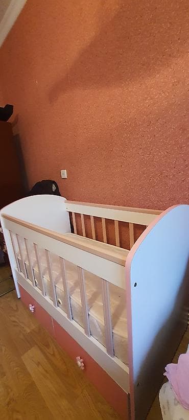 matraş: Uşaq beşiyi – ağ/çəhrayı dizayn - Material: taxta karkas, rəng: ağ və — 7