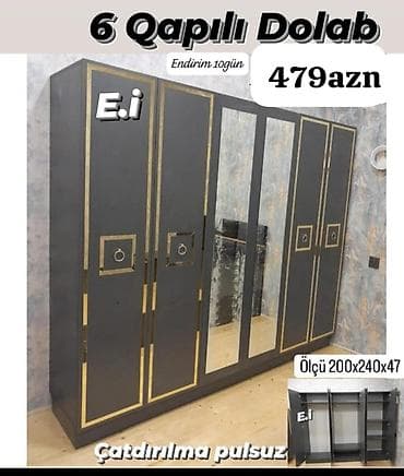 pol taxtasl: Yeni, 6 qapı, Güzgülü, Boz, Digər material, Açılan, Düz dolab — 1