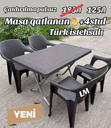 Yeni plastik masa dəsti – Türk istehsalı - Dəst: qatlanan masa + 4