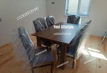 Qonaq otağı üçün, Yeni, Açılmayan, Dördbucaq masa, 6 stul