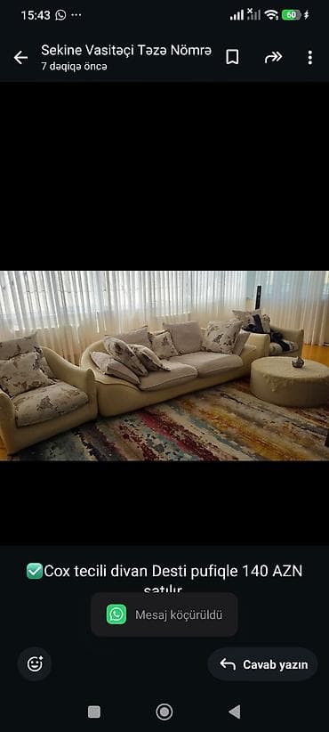 ✅Cox tecili divan Desti pufiqle 140 AZN satılır 
Bayıl AFA 3223