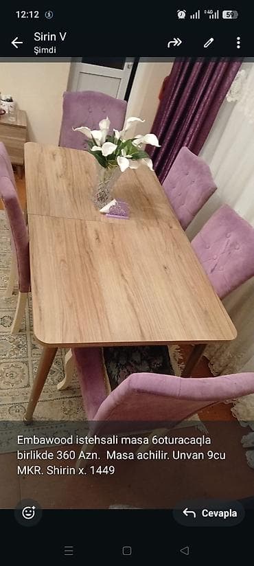 embawood stollar: Embawood istehsali masa 6oturacaqla birlikde 360 Azn. Masa achilir — 1