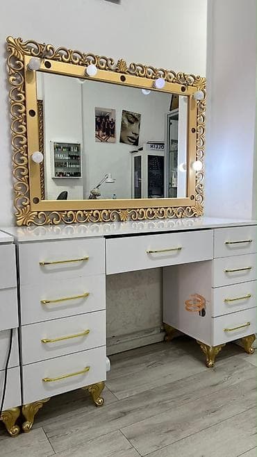 Salon masaları: Vizaj/salon üçün makiyaj masası və işıqlı güzgü komplekti - Stil — 4