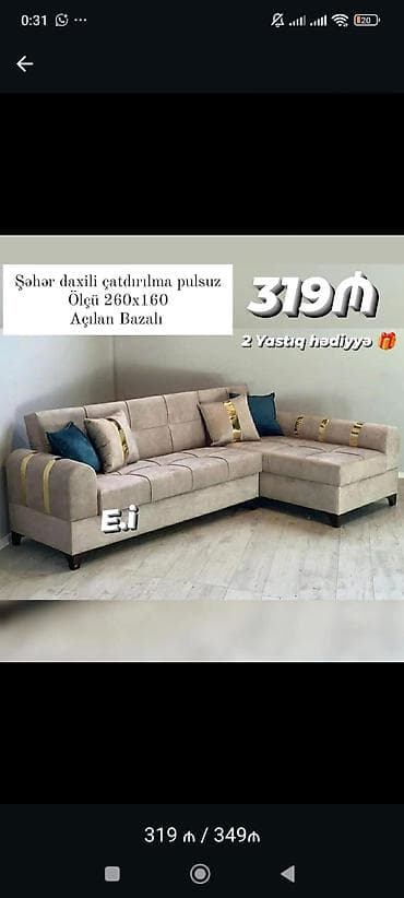 ofis divan: L formalı künc divanı – açılan bazalı model - Ölçü: 260 x 160 sm - — 1