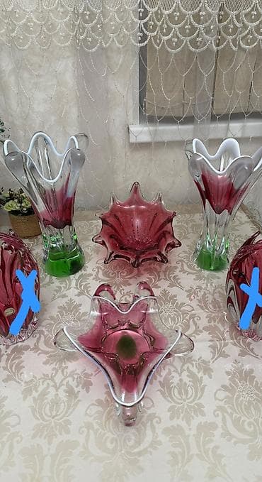 bogema: Qəmzəli rəng keçidli bədii şüşə dekor dəsti - Material: qalın — 2
