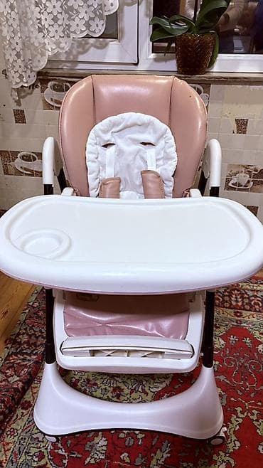 Uşaq yemək stulu – Stella model - Rəng: pudra/çəhrayı oturacaq, ağ — 1