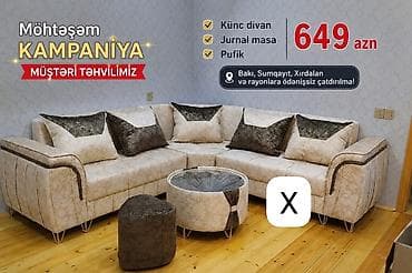 Divan və masa dəstləri: Möhtəşəm kampaniya dəsti: - Künc divan - Jurnal masa - Pufik Rəng — 1