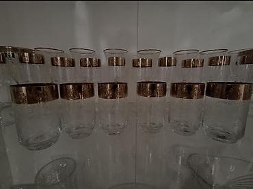 cen islenmis: 5 ədəd qədimi işləməli bakal dəsti,şəffaf və qızılı hissəsi — 3