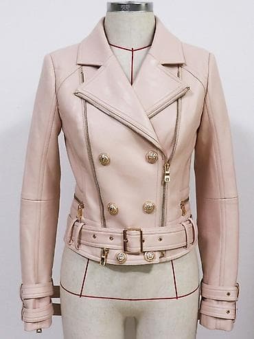 2022 kurtkalar: Qadın dəri qısa gödəkcə – pudra/şampan çaları - Material: hamar — 1