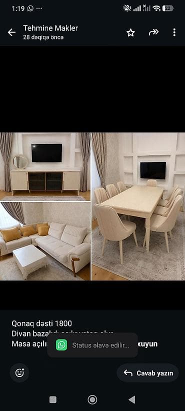Qonaq dəsti 1800 Divan bazalıdı açılır yataq olur Masa açılır 10