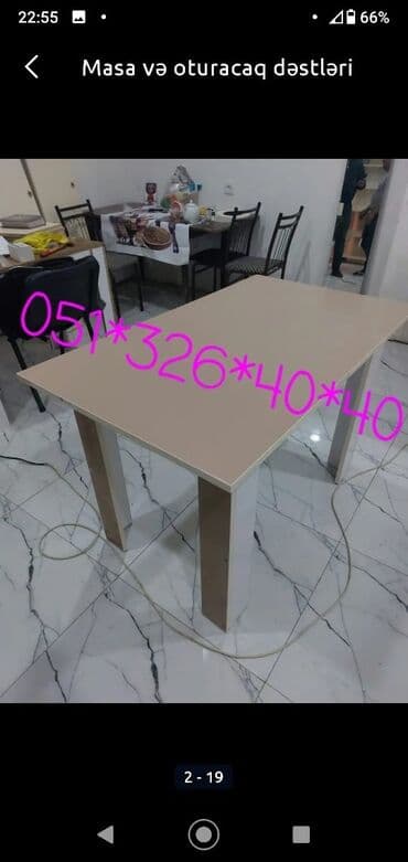 Masa və oturacaq dəstləri: Qonaq otağı üçün, Yeni, Açılan, Dördbucaq masa, 1 stul — 20