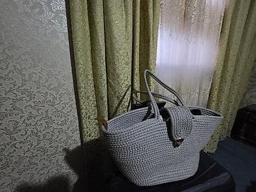 Toxunma böyük çanta – boz rəng - Material: qalın toxunma ipi