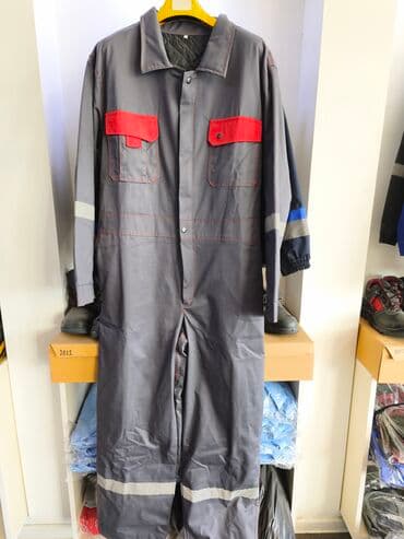 Sənaye iş geyimi – kombinezon - Rəng: tünd boz, qırmızı detallarla -