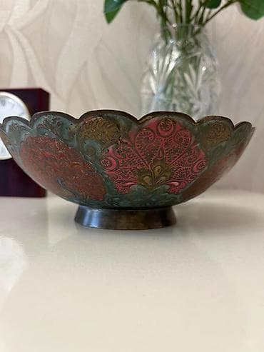 meyve qabı: Dekorativ mis qab – əl oyması və emal naxışlı - Material: mis - — 2