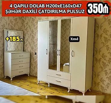 komodlar: 4 qapılı dolab – H200 x E160 x D47 - Rəng: ağ - Ön hissədə 2 ədəd — 1
