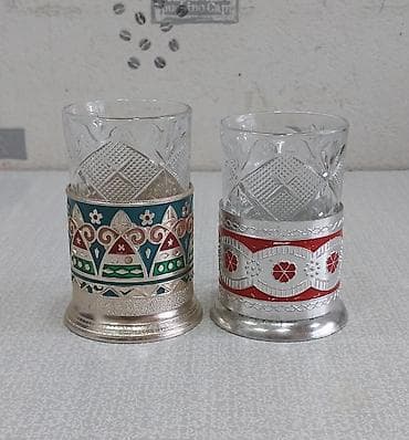 stekan bezekleri: Stəkanlar, rəng - Gümüşü, Şüşə, 2 ədədli dəst, SSRİ — 3