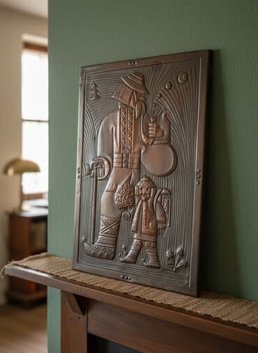 kişi hədiyyələri: Bürünc relyef tablo – xalq motivli - Material: ağır, tünd rəngli — 1