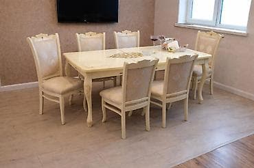 ucuz stol: Qonaq otağı üçün, İşlənmiş, Açılan, Dördbucaq masa, 6 stul — 1