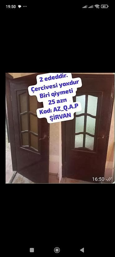 Məhsul: İki ədəd otaq qapısı - Rəng: tünd qəhvəyi - Material: ağac -