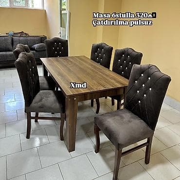 Qonaq otağı üçün, Yeni, Açılmayan, Dördbucaq masa, 6 stul