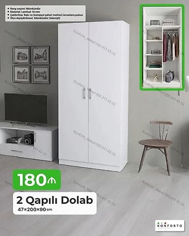 skaf: 2 qapılı dolab – 47×200×90 sm - Material: 18 mm laminat - Rəng — 1