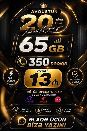 Xüsusi kampaniya – Avqustun 20‑sinədək! Mobil paket: - 65 GB internet lalafo.az -da Xüsusi kampaniya – Avqustun 20‑sinədək! Mobil paket: - 65 GB internet