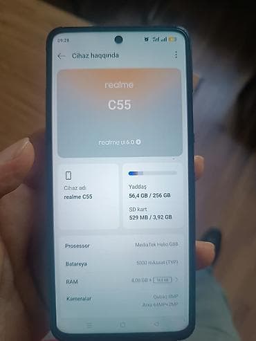 biostat tablet aptek: Realme C55, 256 GB, rəng - Göy, Barmaq izi, Face ID, İki sim kartlı — 2