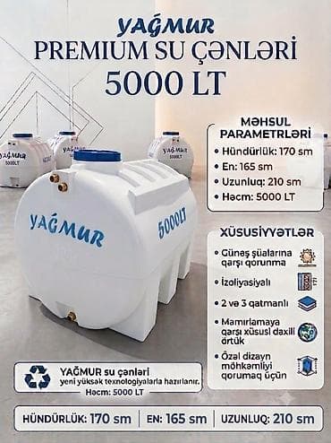 çen: Yağmur brendi 5000 Lt üfüqi polietilen su çəni - Material: Qida — 1