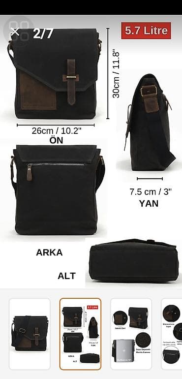 ipad 10 cu nesil: Suya davamlı mumlu kanvasdan kişi/unikseks çiyin çantası - Ölçülər — 2