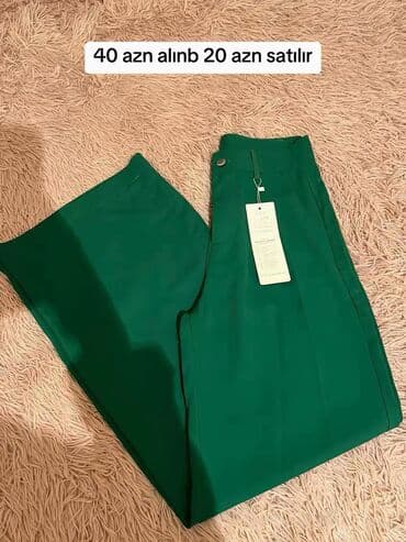 qara cins pencekler: Məhsul: Yaşıl rəngli qadın şalvarı - Model: Geniş kəsimli, düz paçalı — 1