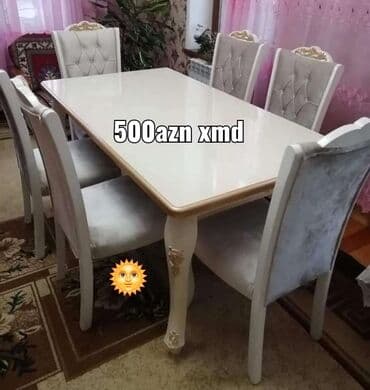 Masa və oturacaq dəstləri: Qonaq otağı üçün, Yeni, Açılmayan, Kvadrat masa, 6 stul — 1