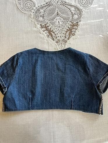 usta geyimi: Cins bolero/jilet – qısa model - Material: orta qalınlıqda tünd-mavi — 2