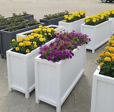 Uzun düzbucaqlı dekorativ çiçək qutuları (planter). - Material: taxta