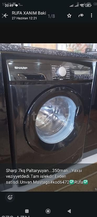 sokany buxarli utu: Paltaryuyan maşın Sharp, 7 kq, Avtomat, Qurutmasız, Kredit yoxdur — 1