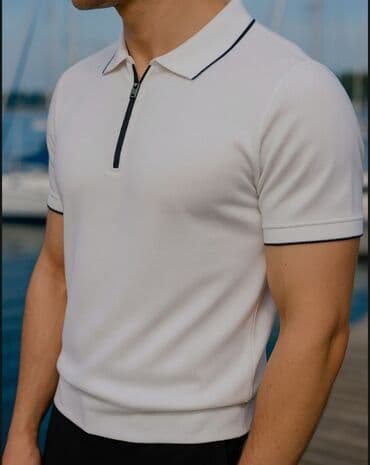 kisi pencekleri: Kişi T- Shirt köynəyi - Rəng: ağ, tünd lacivərt incə detallarla - — 2