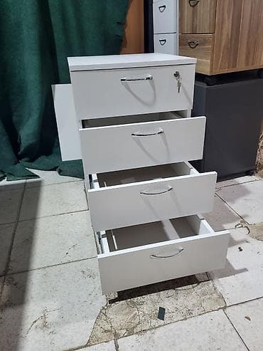 tunba: Ağ rəngdə ofis/ev istifadəsi üçün çekmeceli tumbə - 4 bölməli çekmece — 6