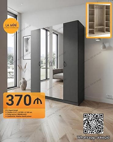 4 qapılı dolab – minimalist dizayn - Ölçülər: dərinlik 47 sm ×