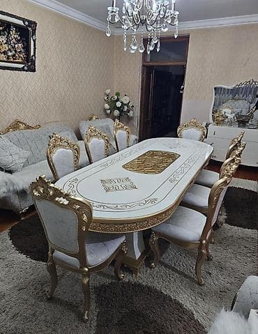 Qonaq otağı üçün, İşlənmiş, Oval masa, 8 stul — 1